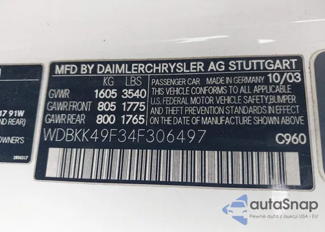 2004 Mercedes-Benz Slk 230 Kompressor from USA, damaged, VIN WDBKK49F34F306497